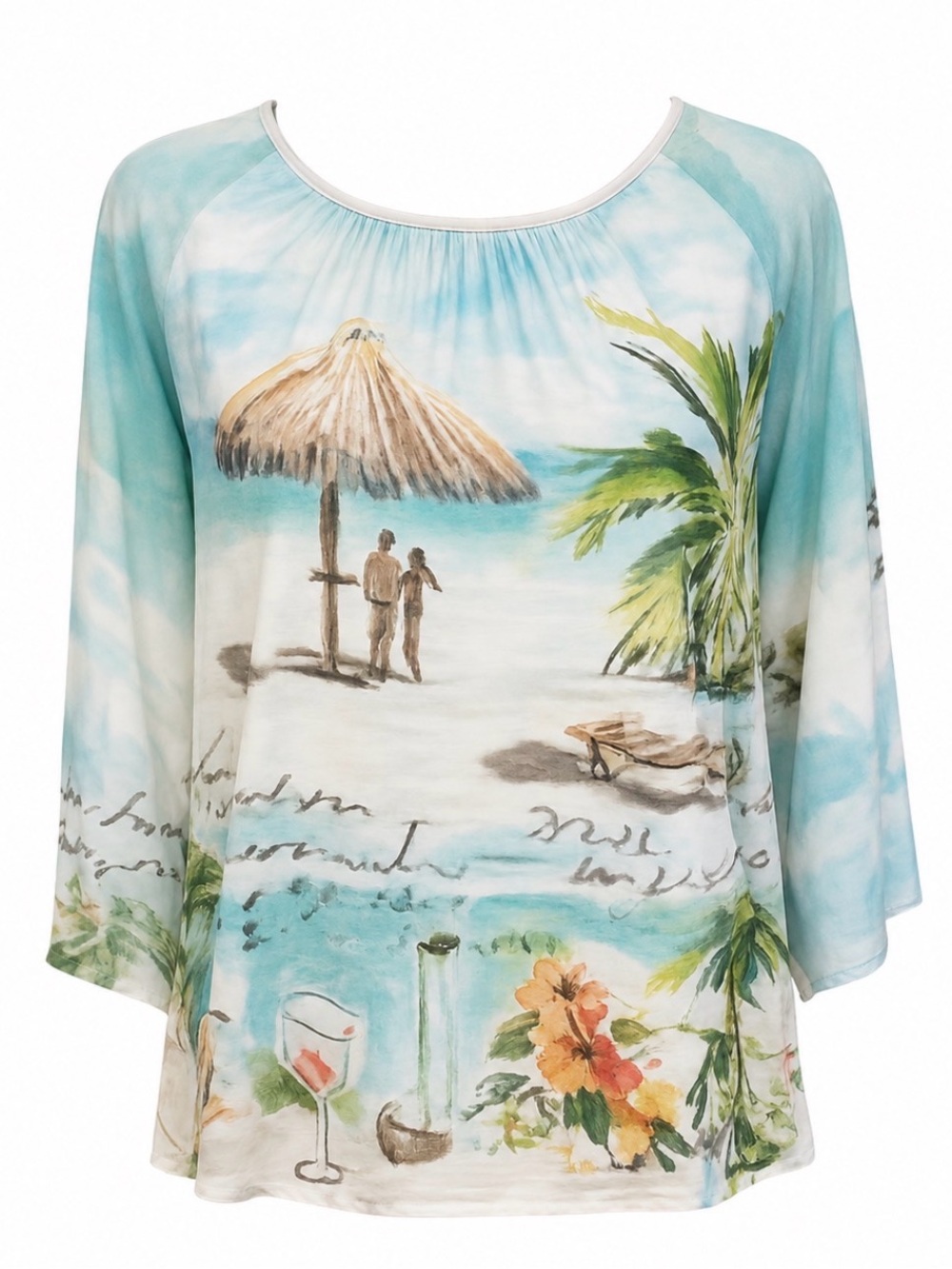 Chico's Size 3 Beach Scene Top Resort Cruise 1X